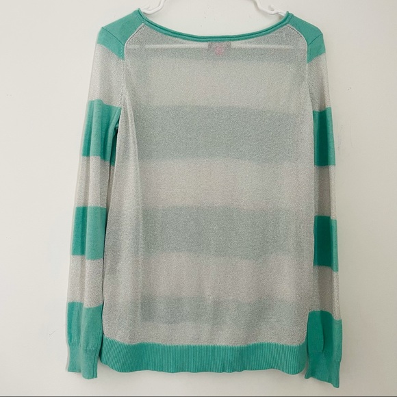 VINCE CAMUTO Mint Green Sparkly Silver Striped Sweater - Size Small - Picture 4 of 16